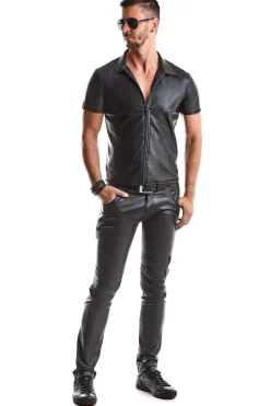 Wetlook Polo-Shirt mit Reißverschluss und feinen Details