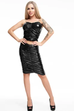 Wetlook Rock in schwarz, knielang