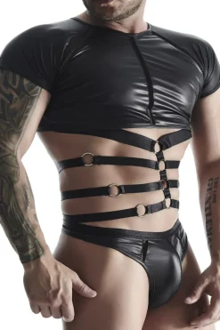 Wetlook Shirt mit Body-Harness Bondage Clubwear Fetisch