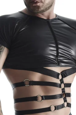 Wetlook Shirt mit Body-Harness Bondage Clubwear Fetisch