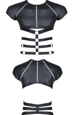 Wetlook Shirt mit Body-Harness Bondage Clubwear Fetisch