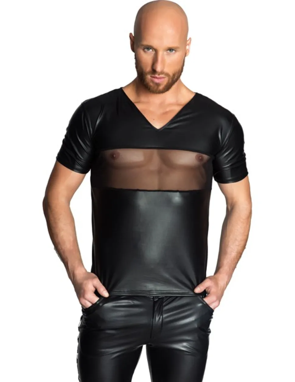 Wetlook Shirt mit V-Ausschnitt