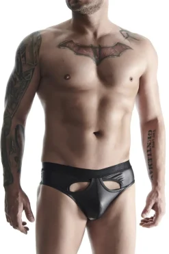 Wetlook Slip dehnbar mit breitem Gummiband und cute off front schwarz