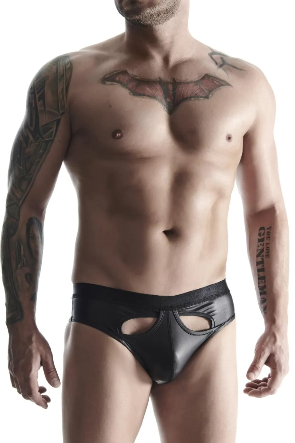 Wetlook Slip dehnbar mit breitem Gummiband und cute off front schwarz