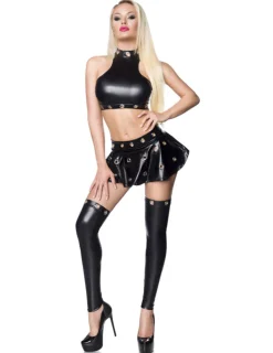 Wetlook-Set mit Nieten schwarz